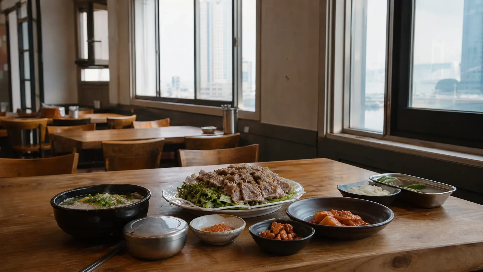 광안리 지역 restaurant 방문 전 확인사항을 소개하는 사실적인 참고 이미지