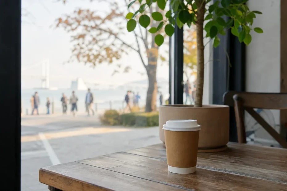 광안리 지역 cafe 방문 전 확인사항을 소개하는 사실적인 참고 이미지