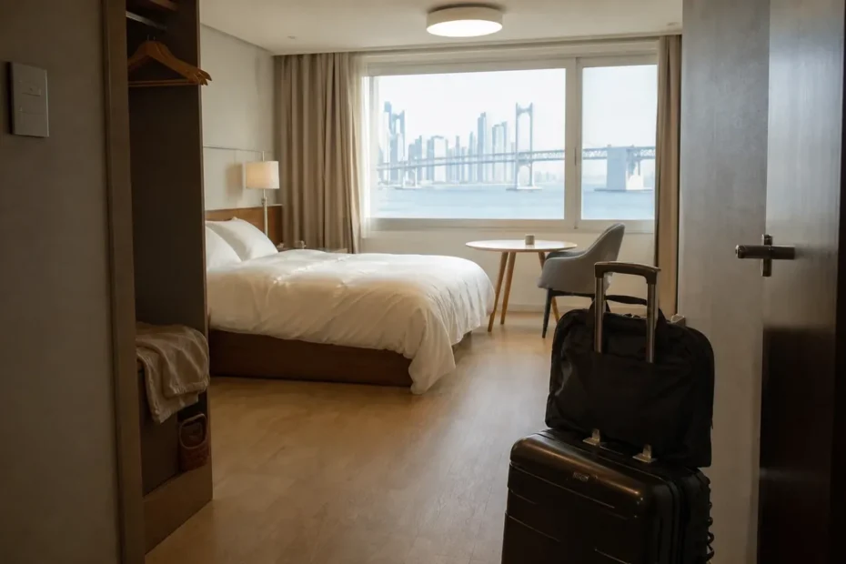 광안리 지역 lodging 방문 전 확인사항을 소개하는 사실적인 참고 이미지
